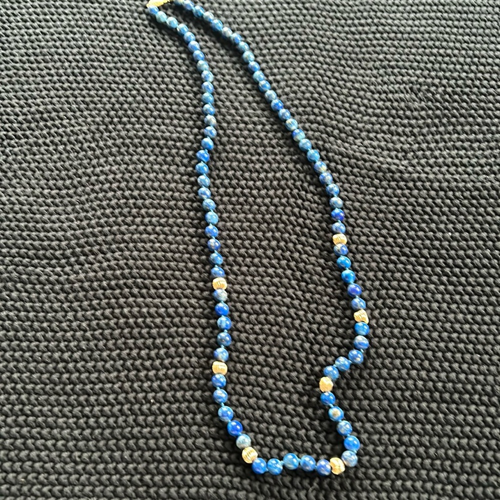 COPY - Lapis and gold beaded necklace.  Approx 32 inches total length